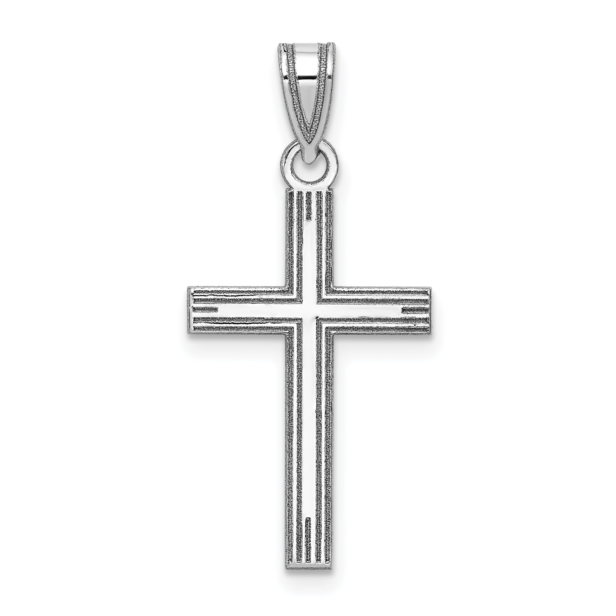 14k White Gold Solid Laser Etched Cross Pendant Main image