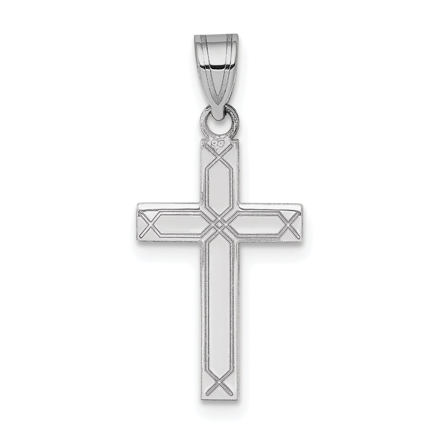 14k White Gold Solid Laser Etched Cross Pendant Main image
