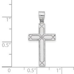 14K White Gold Solid Laser Etched Cross Pendant