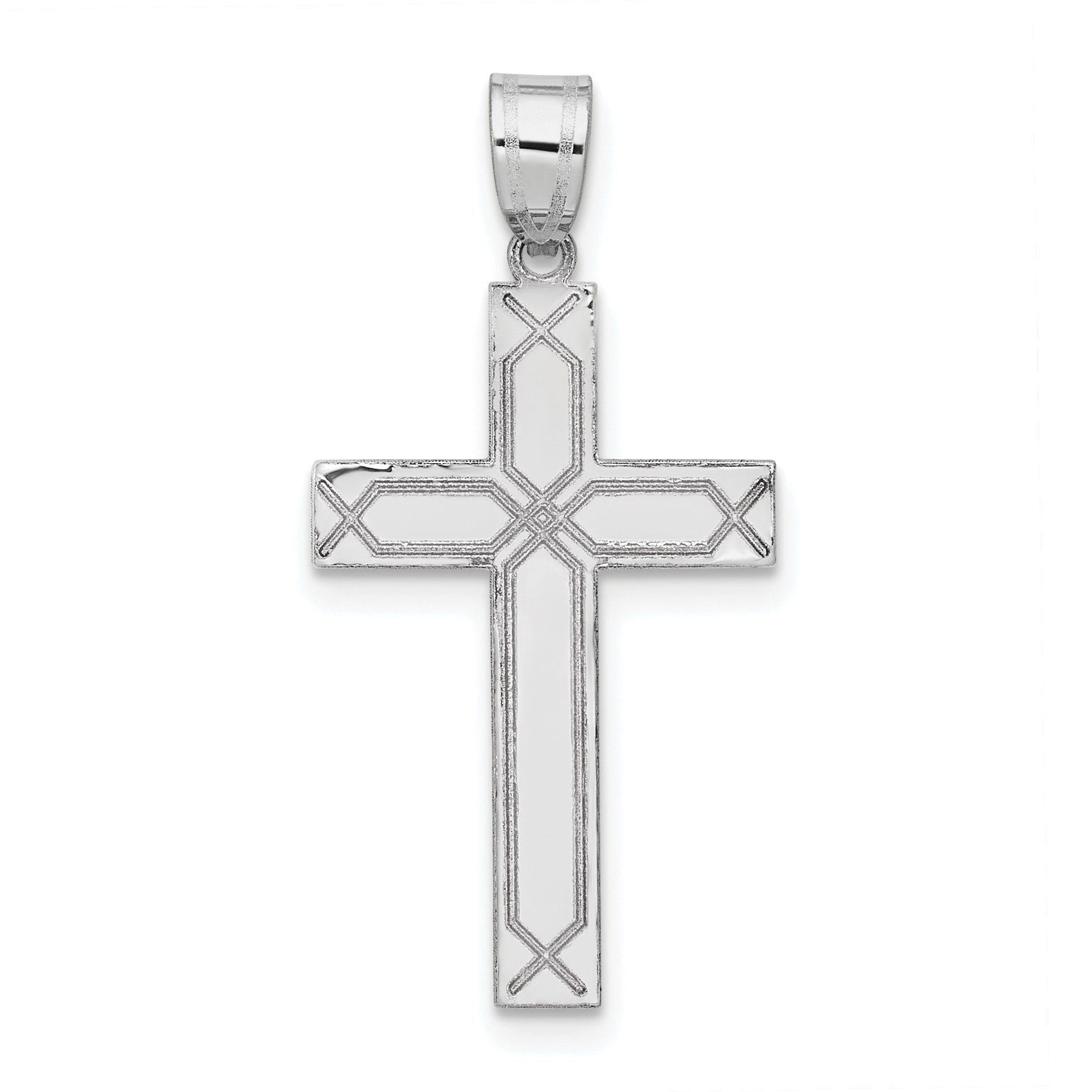 14k White Gold Solid Laser Etched Cross Pendant Main image