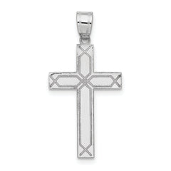 14k White Gold Solid Laser Etched Cross Pendant