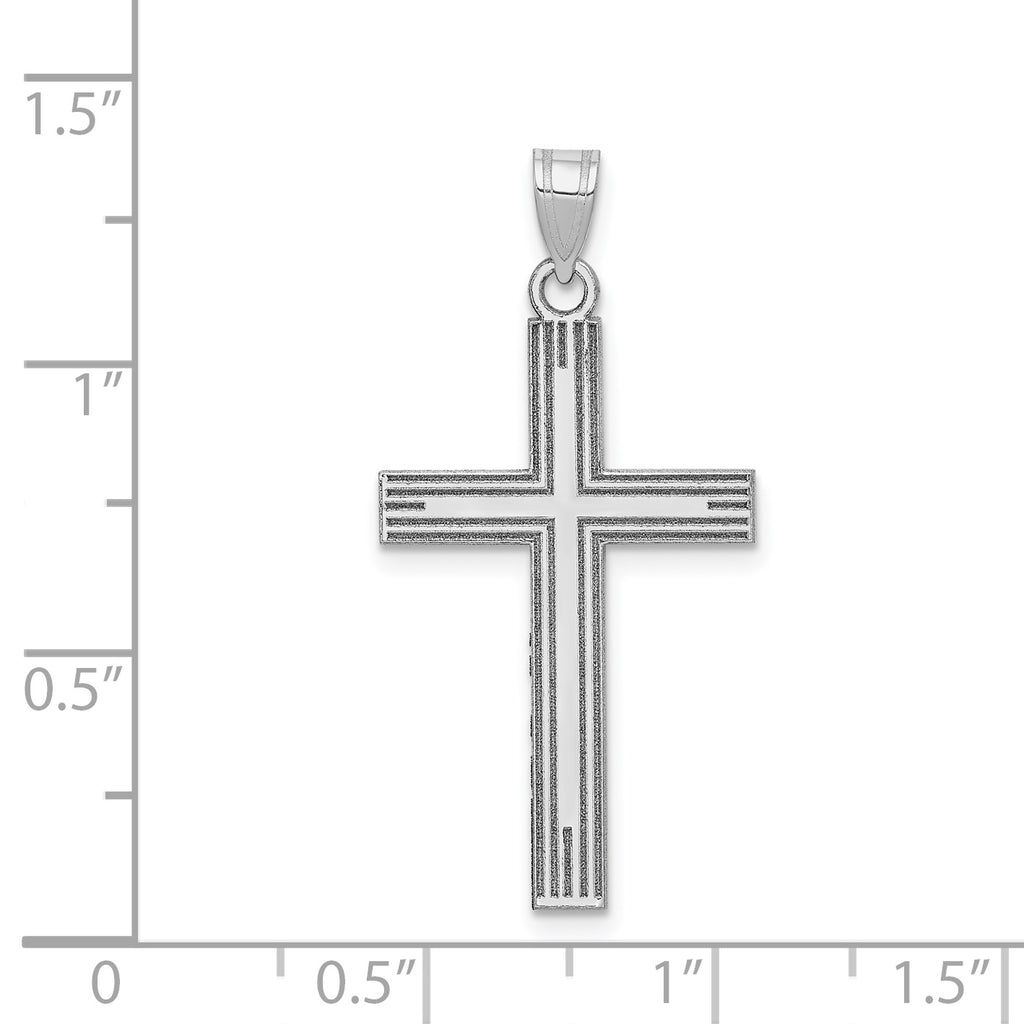 14K White Gold Solid Laser Etched Cross Pendant