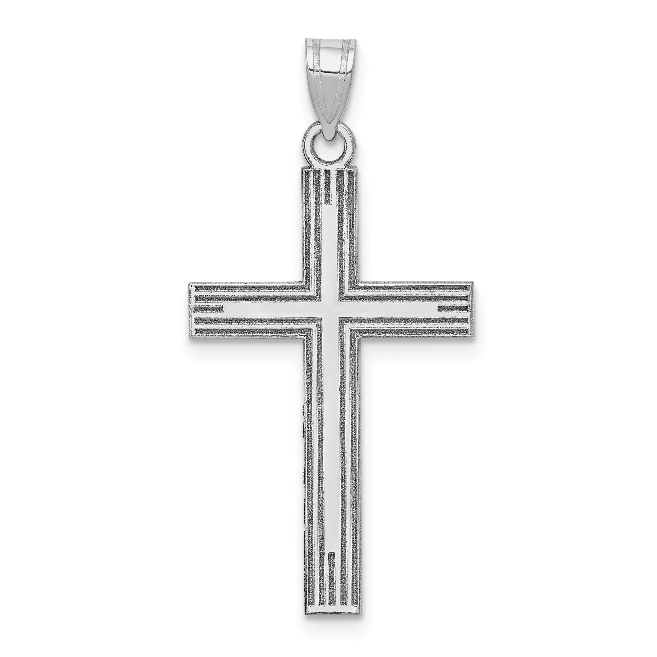 14k White Gold Solid Laser Etched Cross Pendant Main image