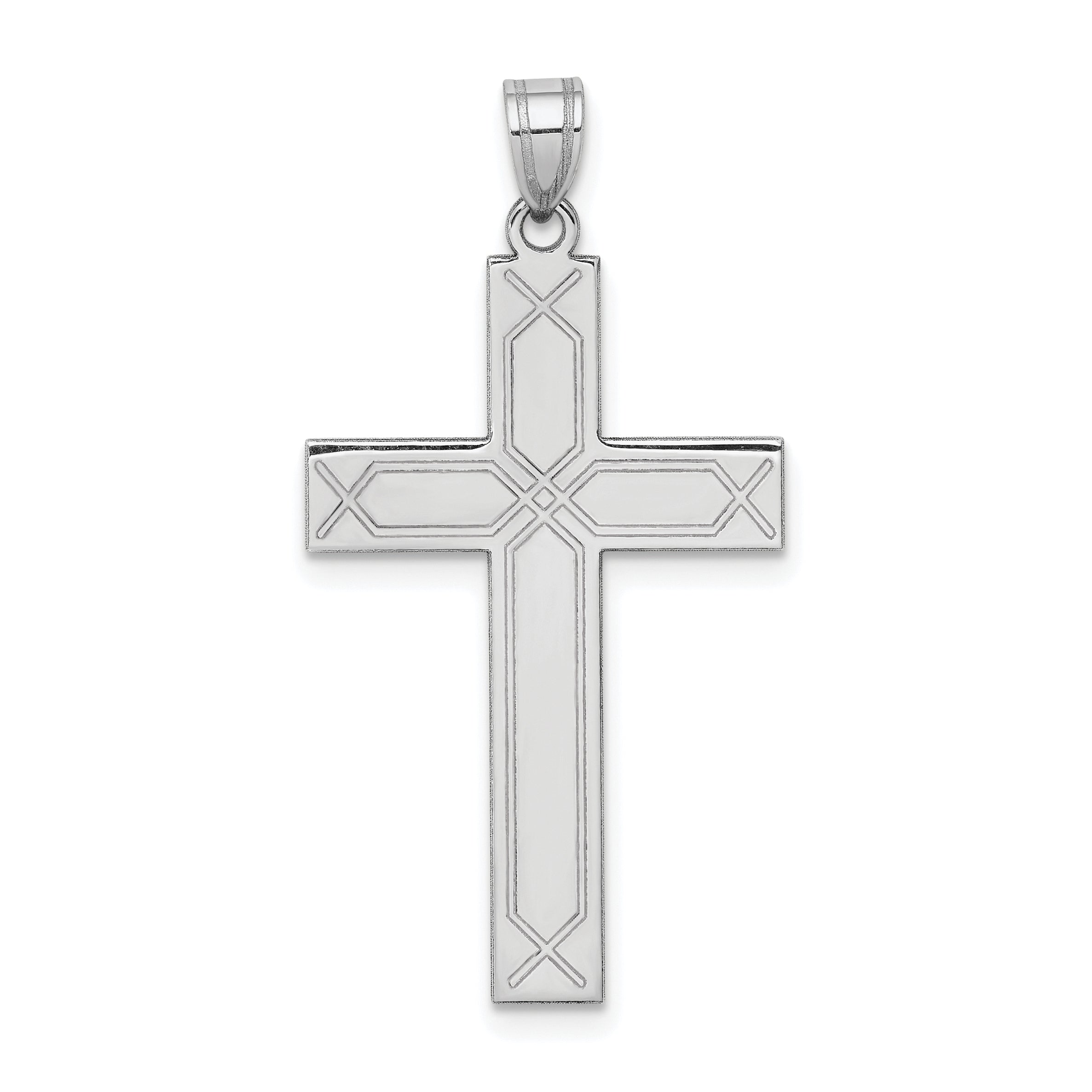 14k White Gold Solid Laser Etched Cross Pendant Main image