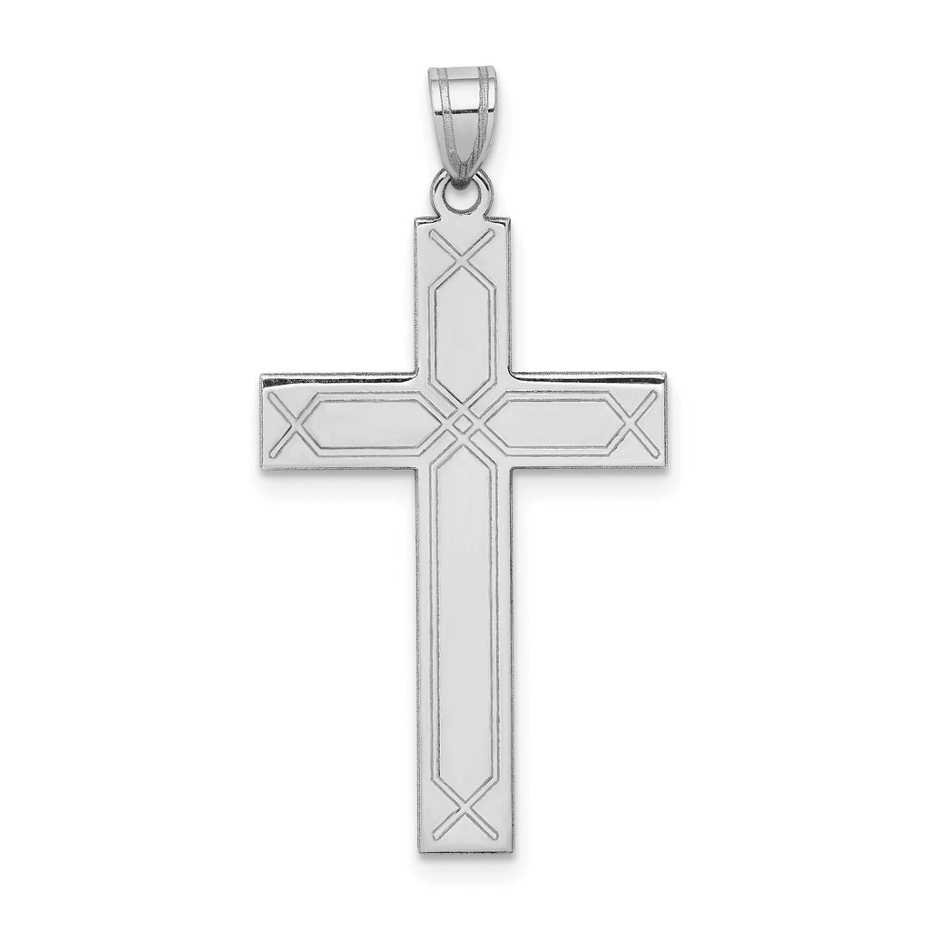 14k White Gold Solid Laser Etched Cross Pendant