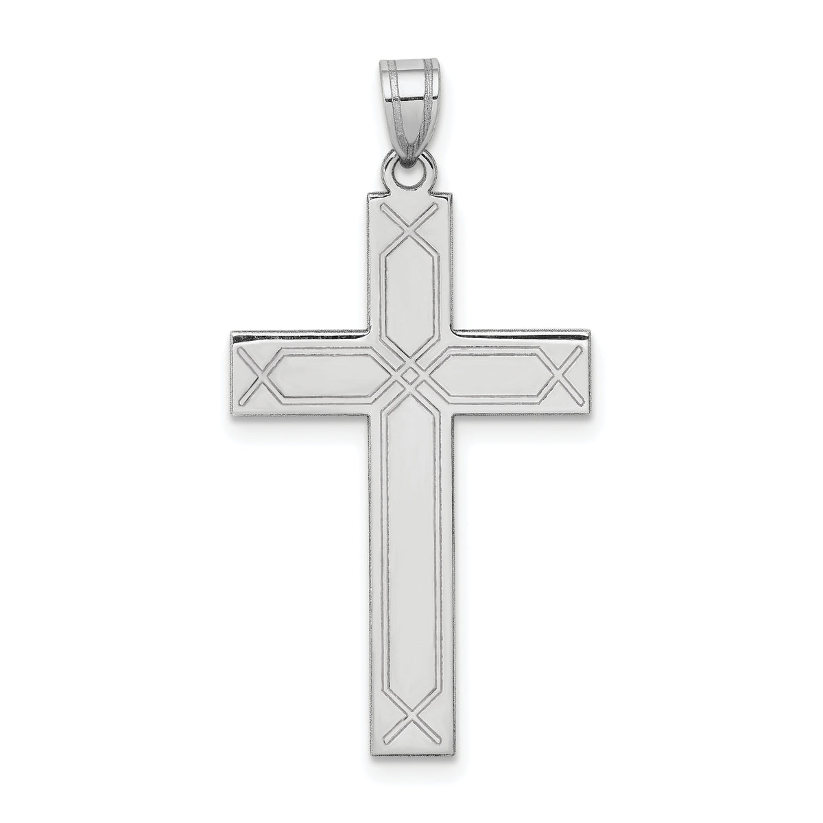 14k White Gold Solid Laser Etched Cross Pendant