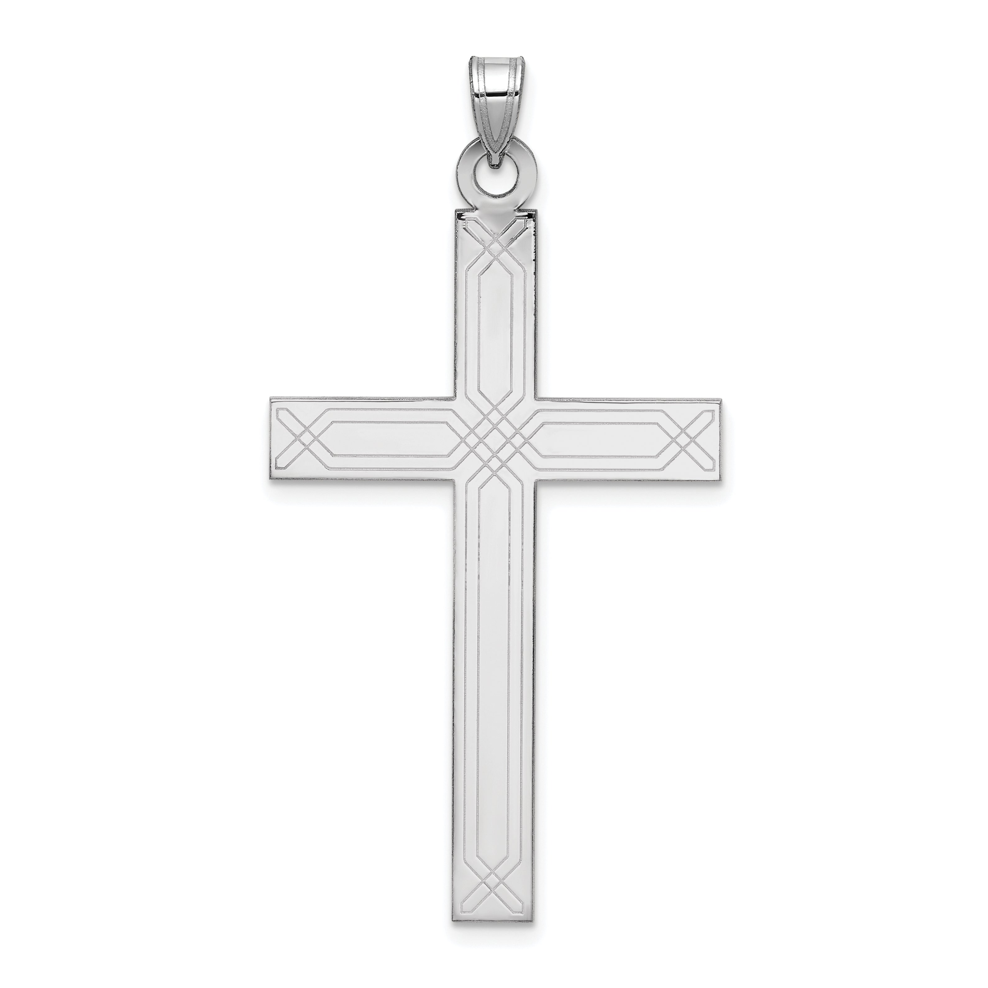 14k White Gold Solid Laser Etched Cross Pendant Main image