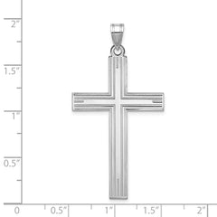 14K White Gold Solid Laser Etched Cross Pendant