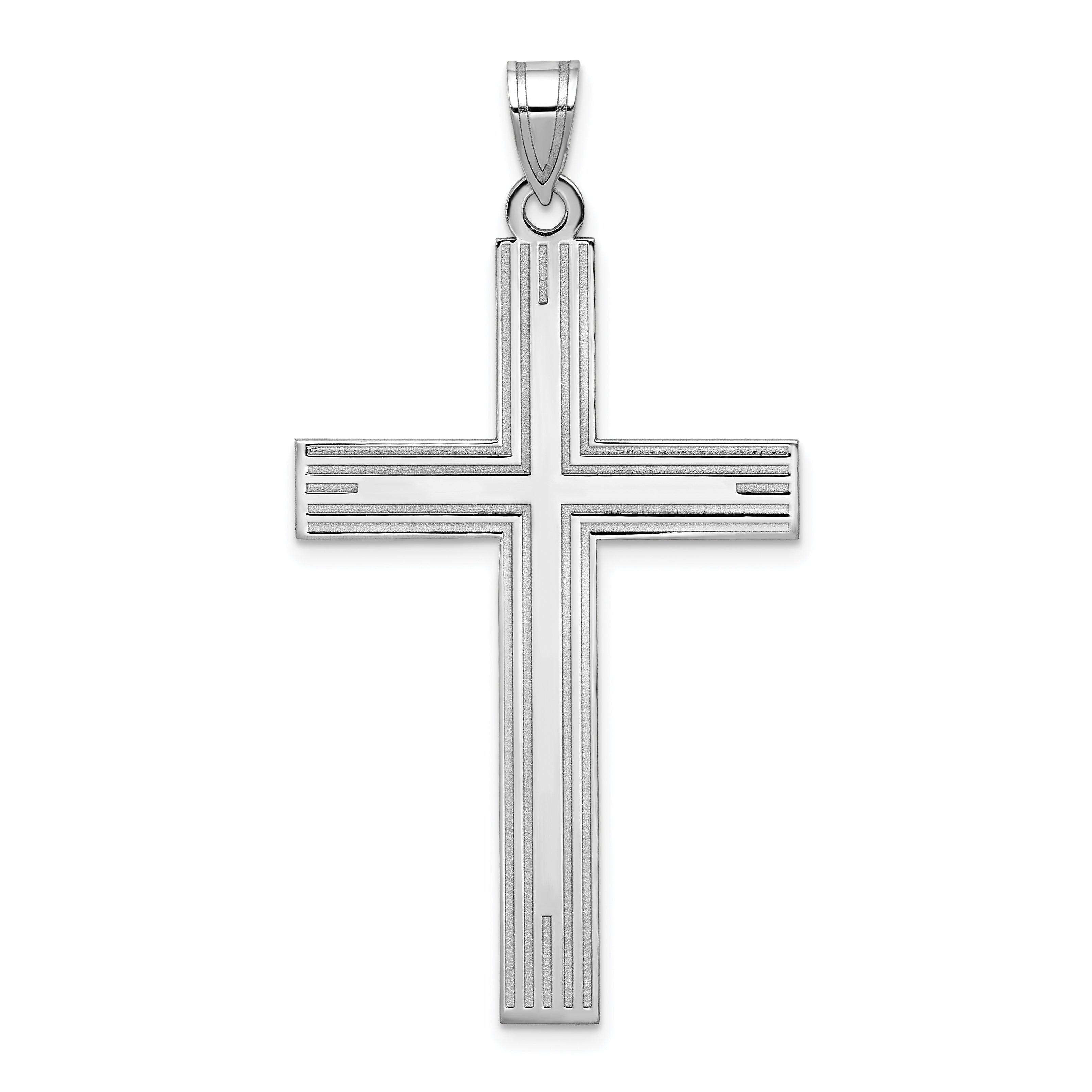 14k White Gold Solid Laser Etched Cross Pendant