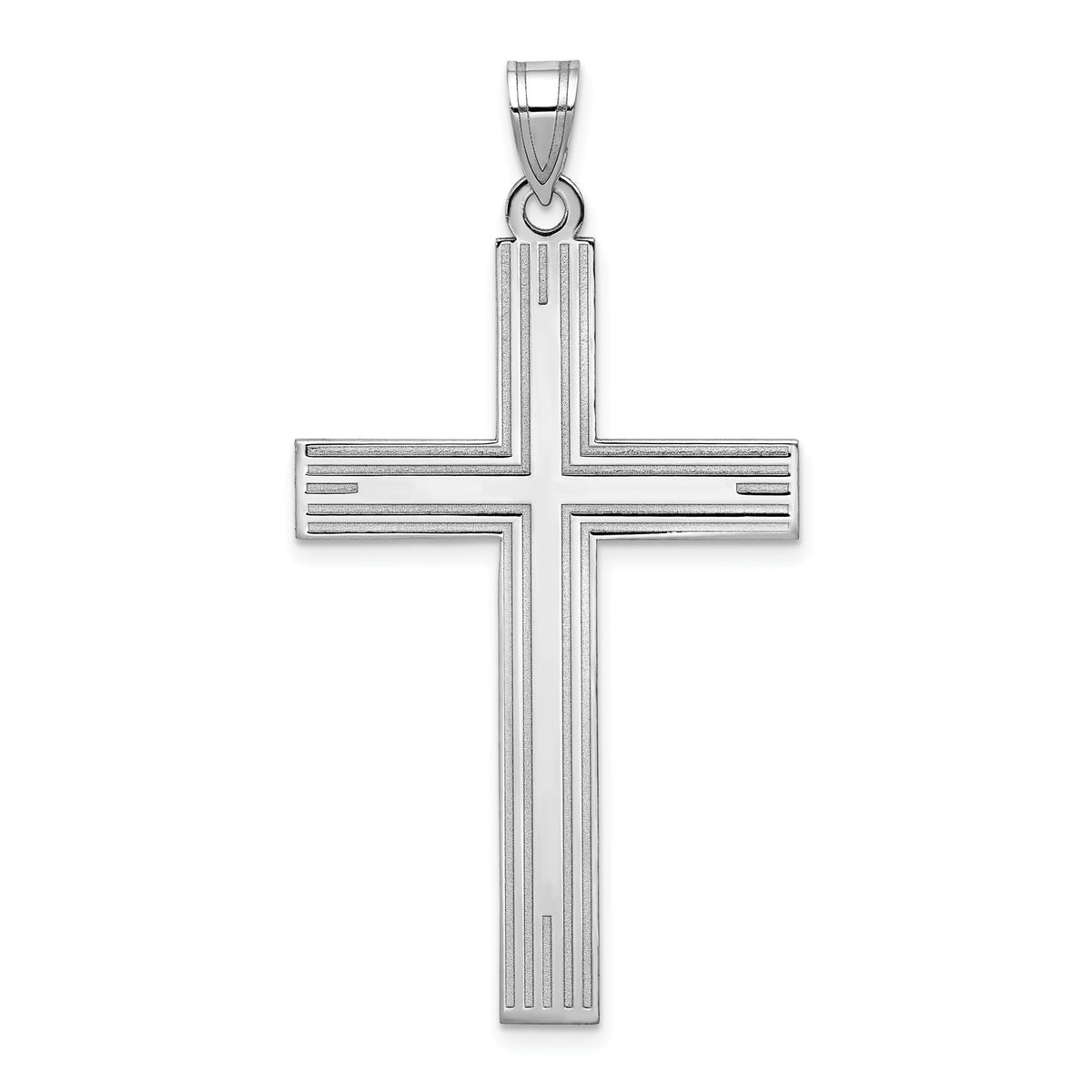 Laser-Etched Cross Pendant in 14K White Gold, 25mm Textured - Sophia Jewelers Main image