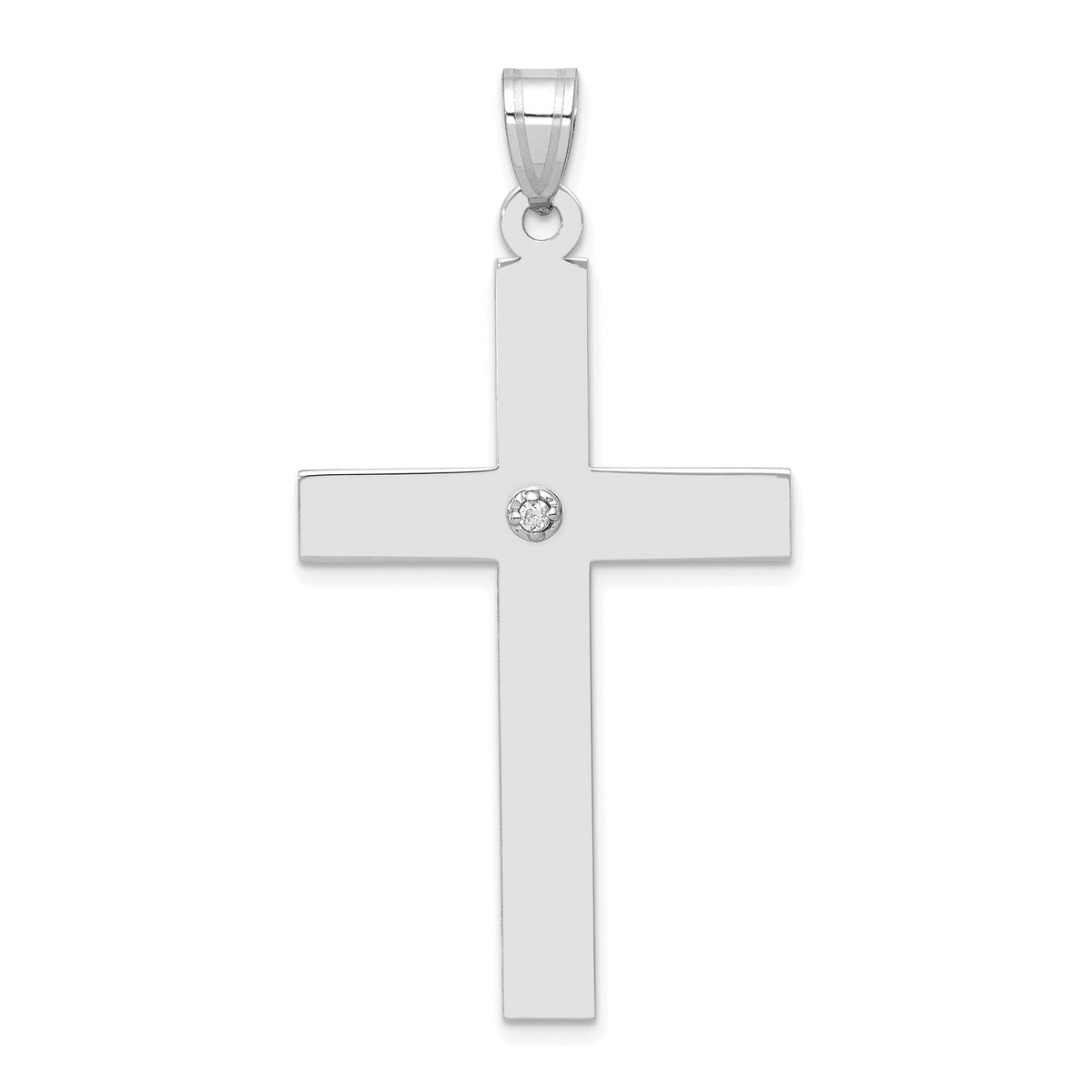 Diamond Cross Pendant in 14K White Gold, 50mm (.03 ct. tw.) - Sophia Jewelers Main image