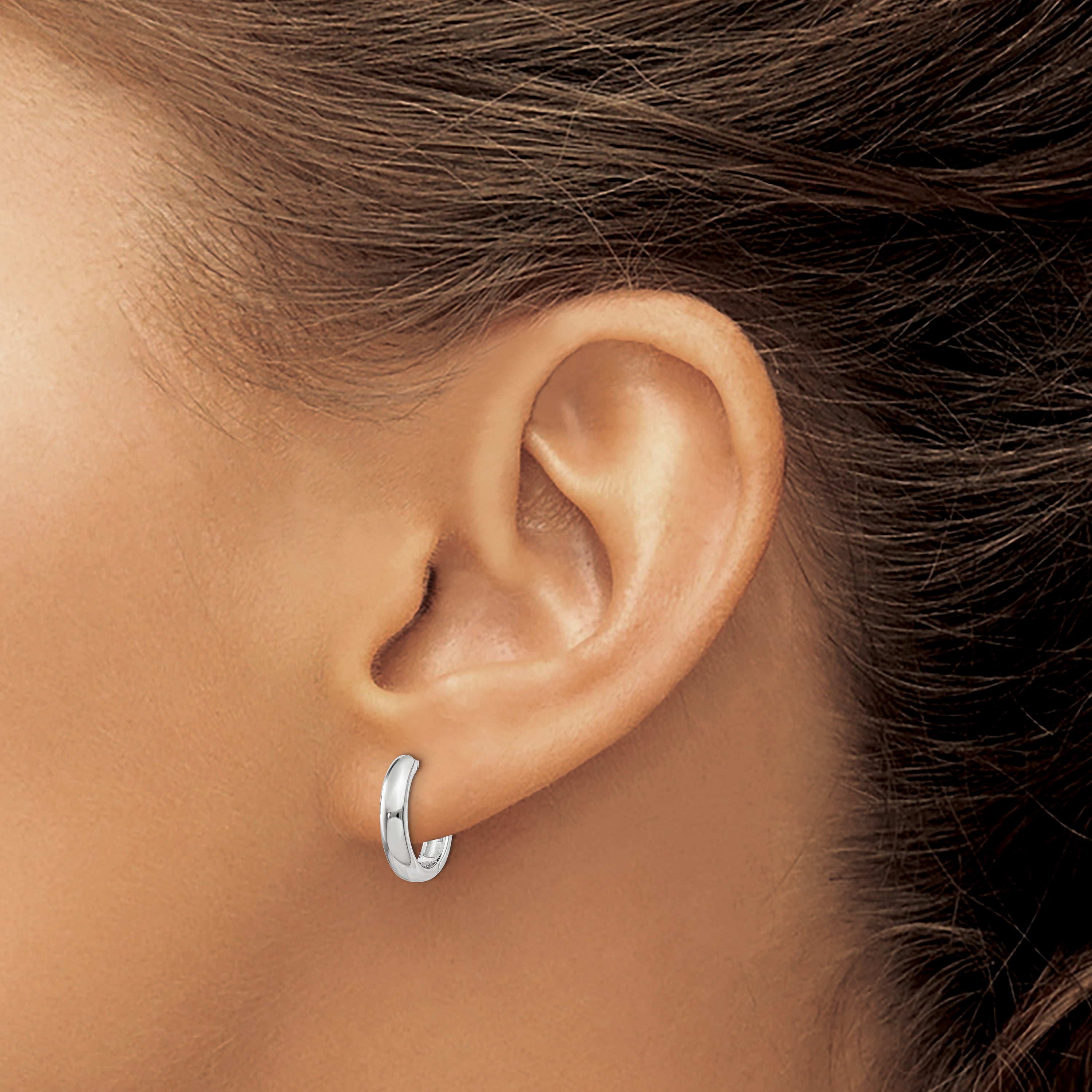 14k White Gold Round Hinged Hoop Earrings