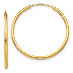 Tube Round Endless Hoop Earrings in 14K Yellow Gold, 1.5x25mm - Sophia Jewelers