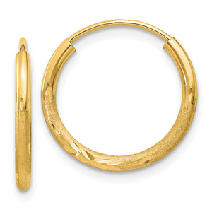 Endless Hoop Earrings in 14K Yellow Gold, 1.5x16mm Satin & Diamond-Cut - Sophia Jewelers