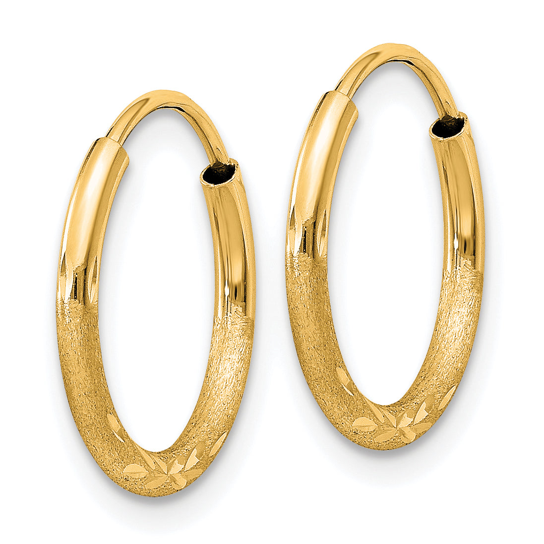 14k 1.5mm Satin Diamond-cut Endless Hoop Earrings Secondary image