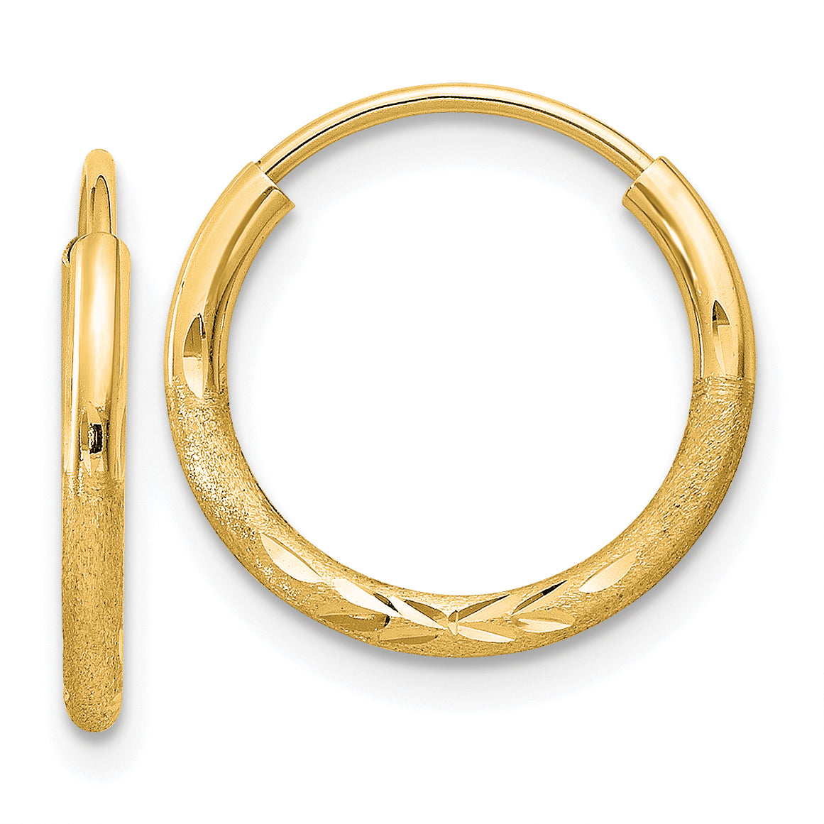 14k 1.5mm Satin Diamond-cut Endless Hoop Earrings Main image