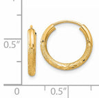 14k 2mm Satin Diamond-cut Endless Hoop Earrings