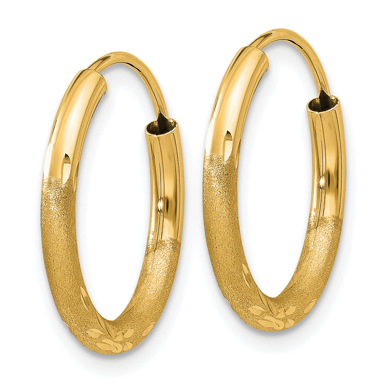 14k 2mm Satin Diamond-cut Endless Hoop Earrings Secondary image