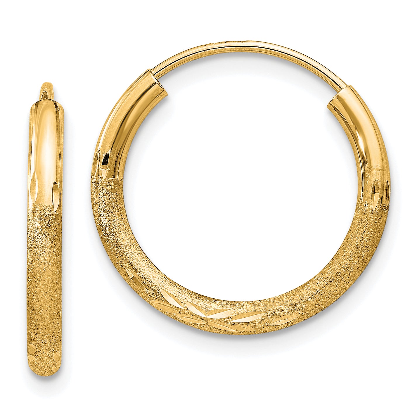 14k 2mm Satin Diamond-cut Endless Hoop Earrings Main image