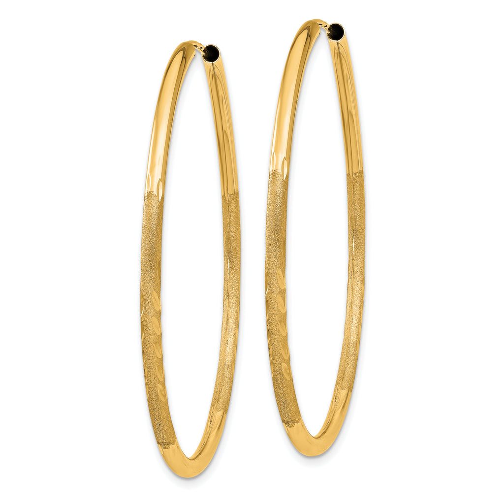 14k 2mm Satin Diamond-cut Endless Hoop Earrings