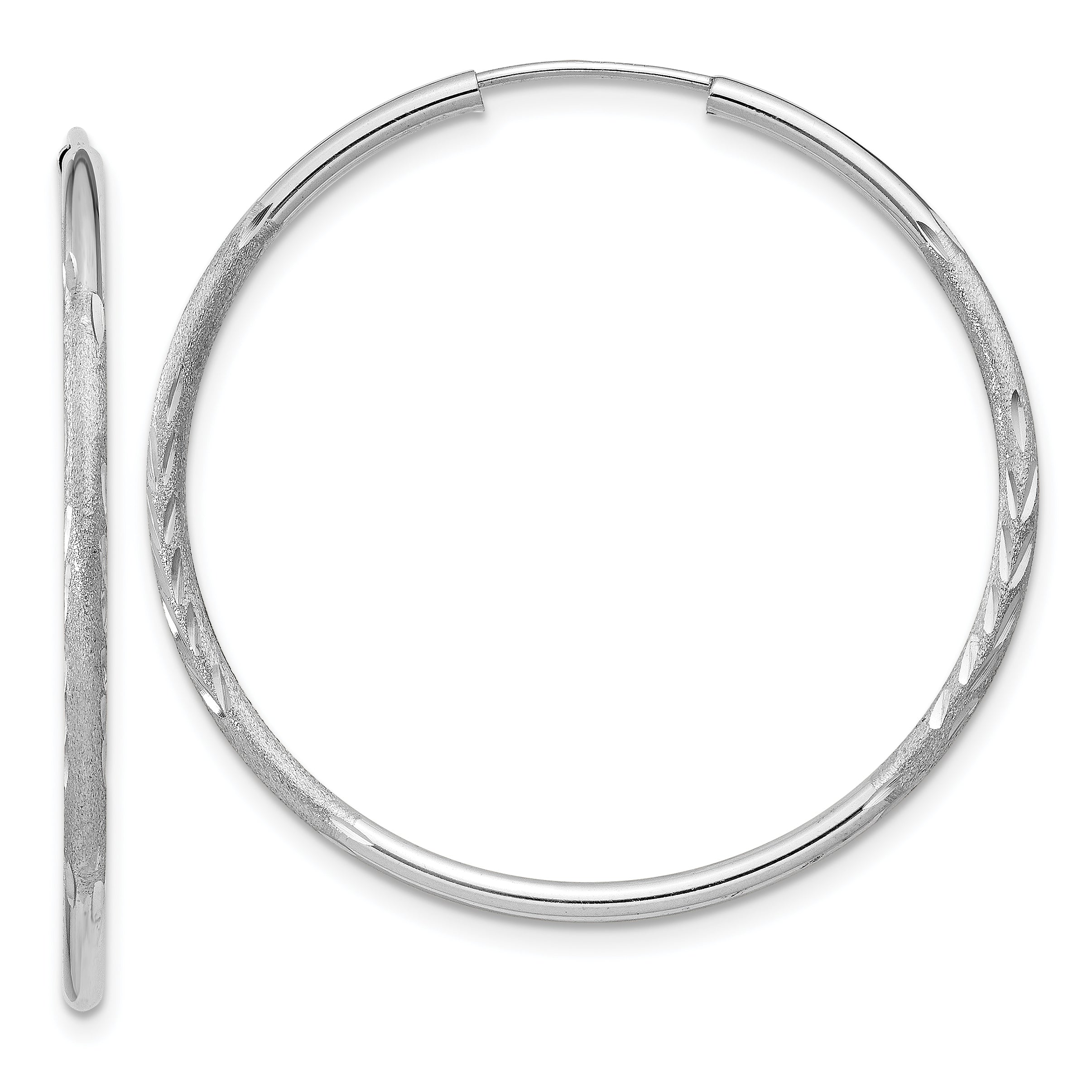 14k White Gold 1.5mm Diamond-cut Endless Hoop Earrings Main image