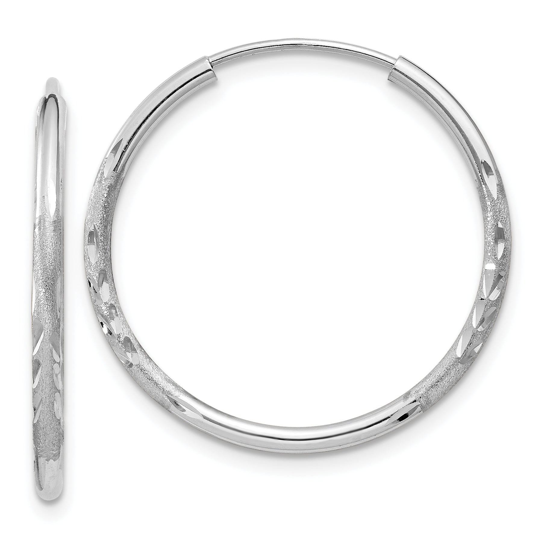 14k White Gold 1.5mm Diamond-cut Endless Hoop Earrings Main image