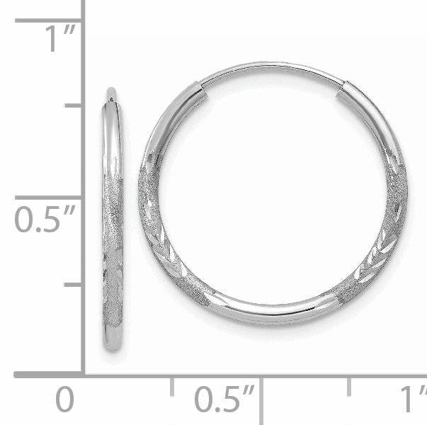 14k White Gold 1.5mm Diamond-cut Endless Hoop Earrings