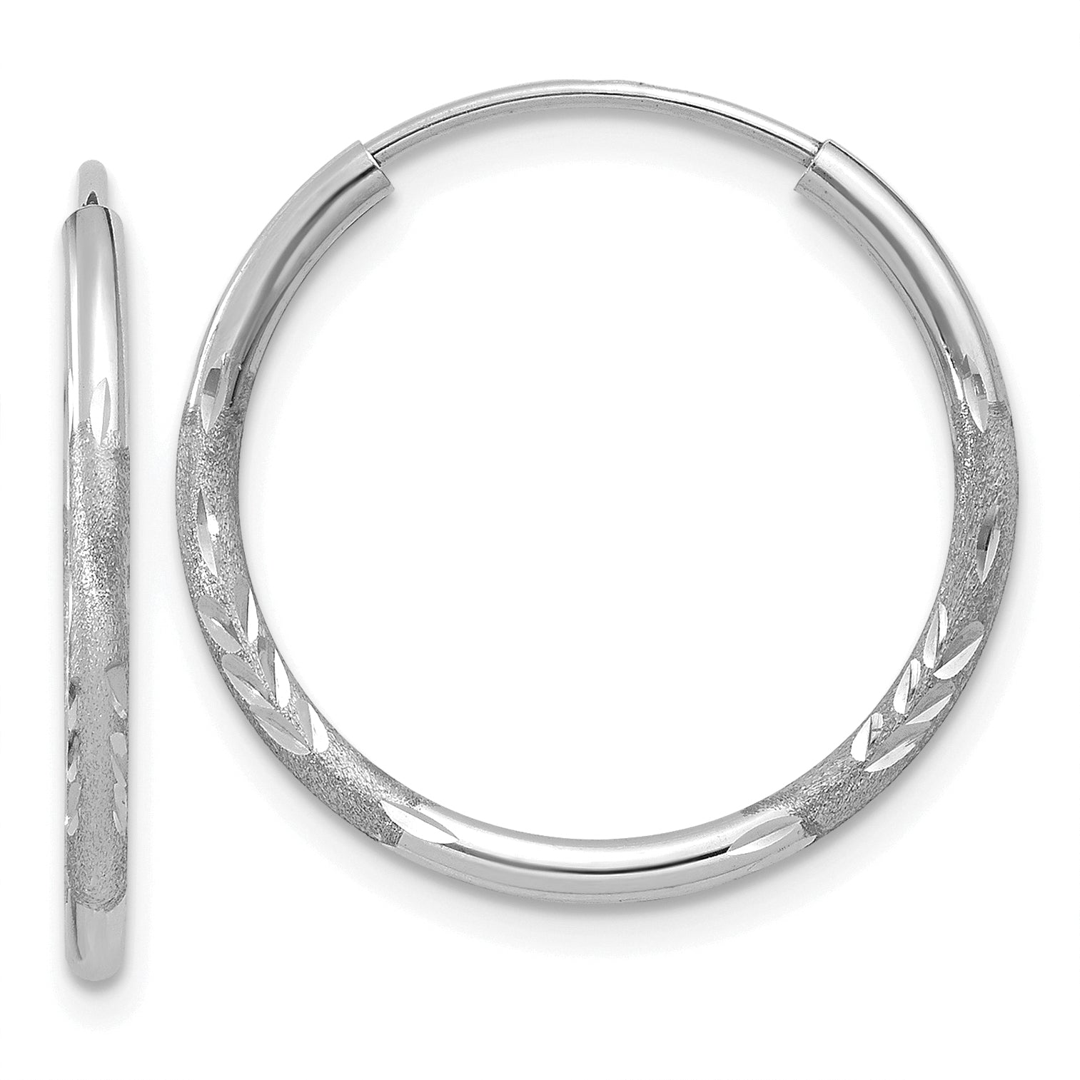 14k White Gold 1.5mm Diamond-cut Endless Hoop Earrings Main image