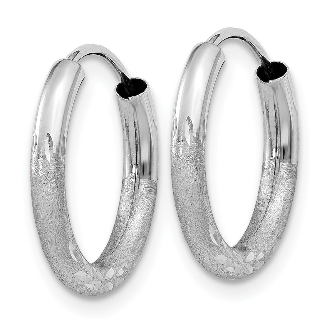 14k White Gold 2mm Diamond-cut Endless Hoop Earrings Secondary image