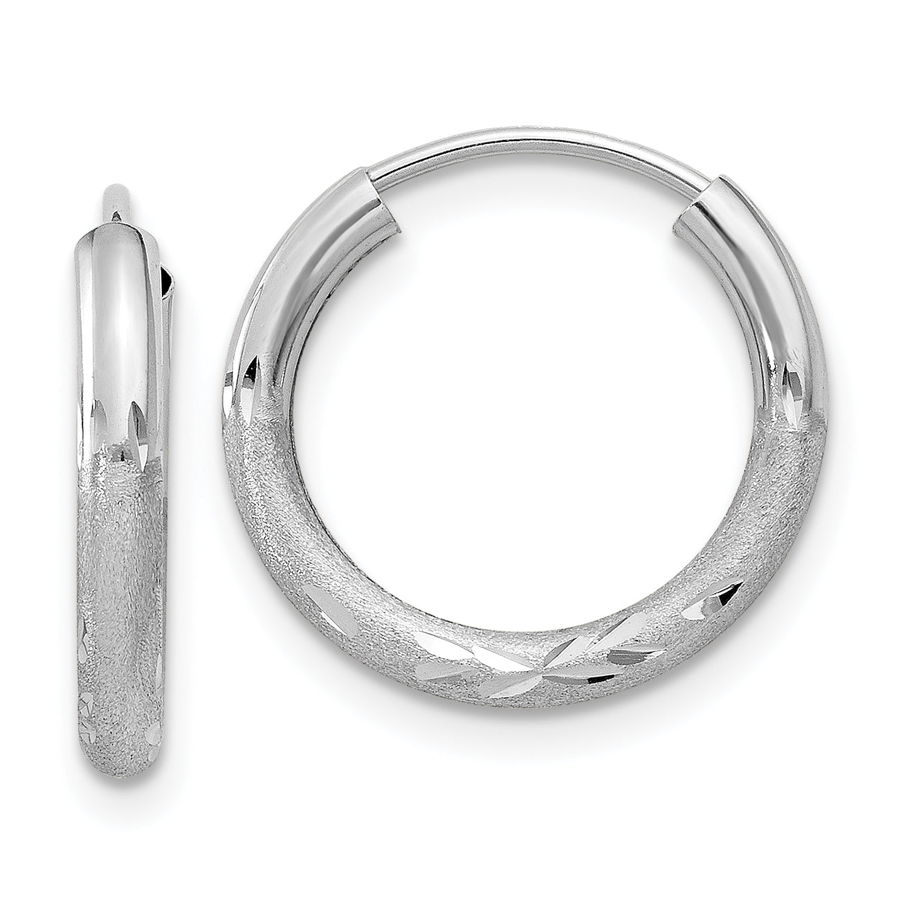 14k White Gold 2mm Diamond-cut Endless Hoop Earrings Main image
