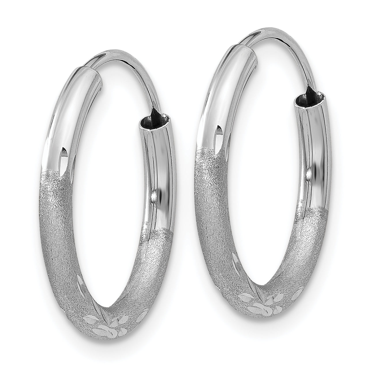 14k White Gold 2mm Diamond-cut Endless Hoop Earrings Secondary image