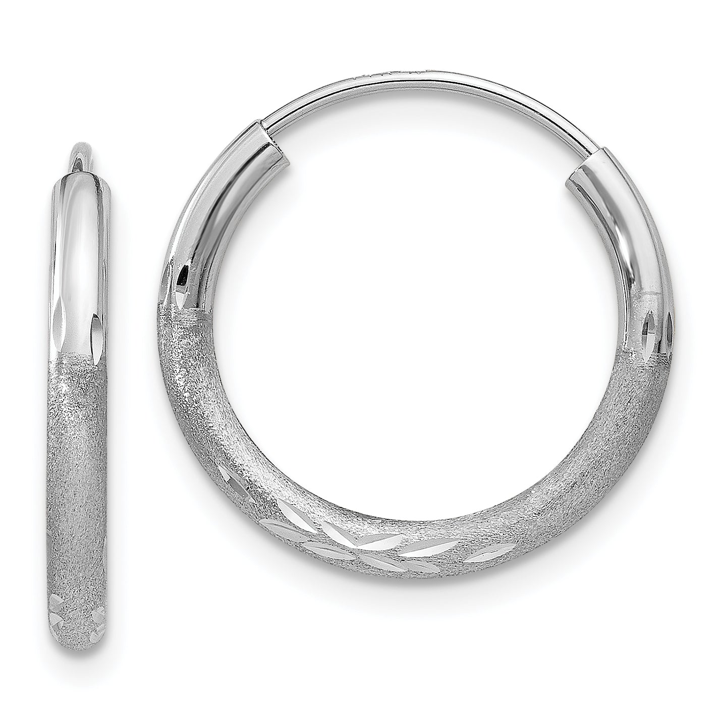 14k White Gold 2mm Diamond-cut Endless Hoop Earrings Main image