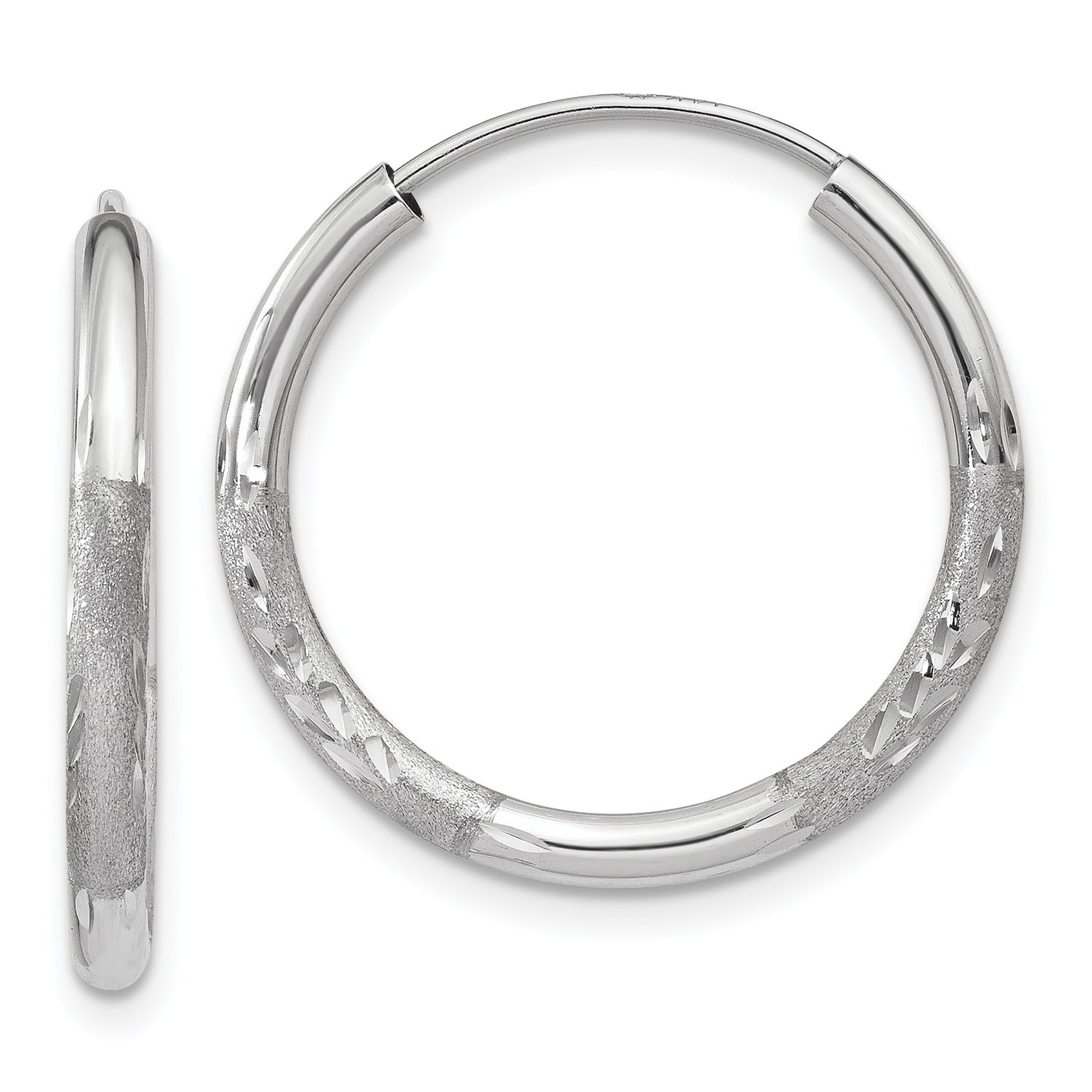 14k White Gold 2mm Diamond-cut Endless Hoop Earrings Main image