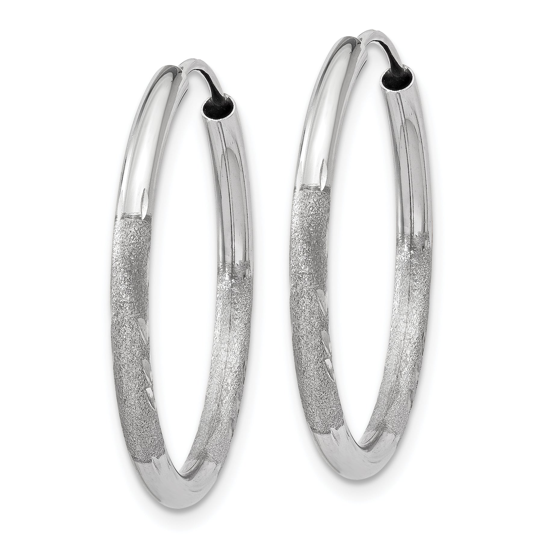 14k White Gold 2mm Diamond-cut Endless Hoop Earrings Secondary image