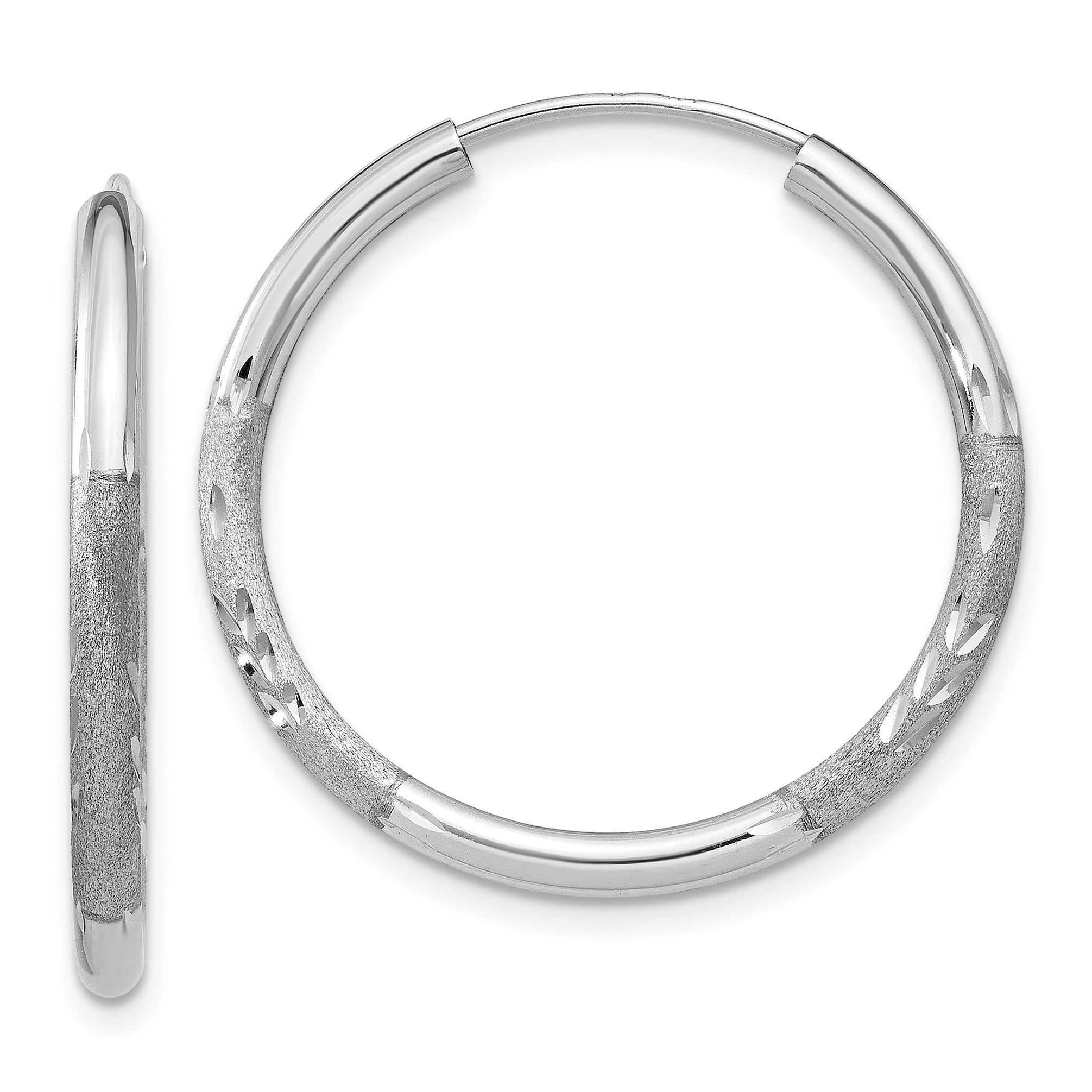 14k White Gold 2mm Diamond-cut Endless Hoop Earrings Main image
