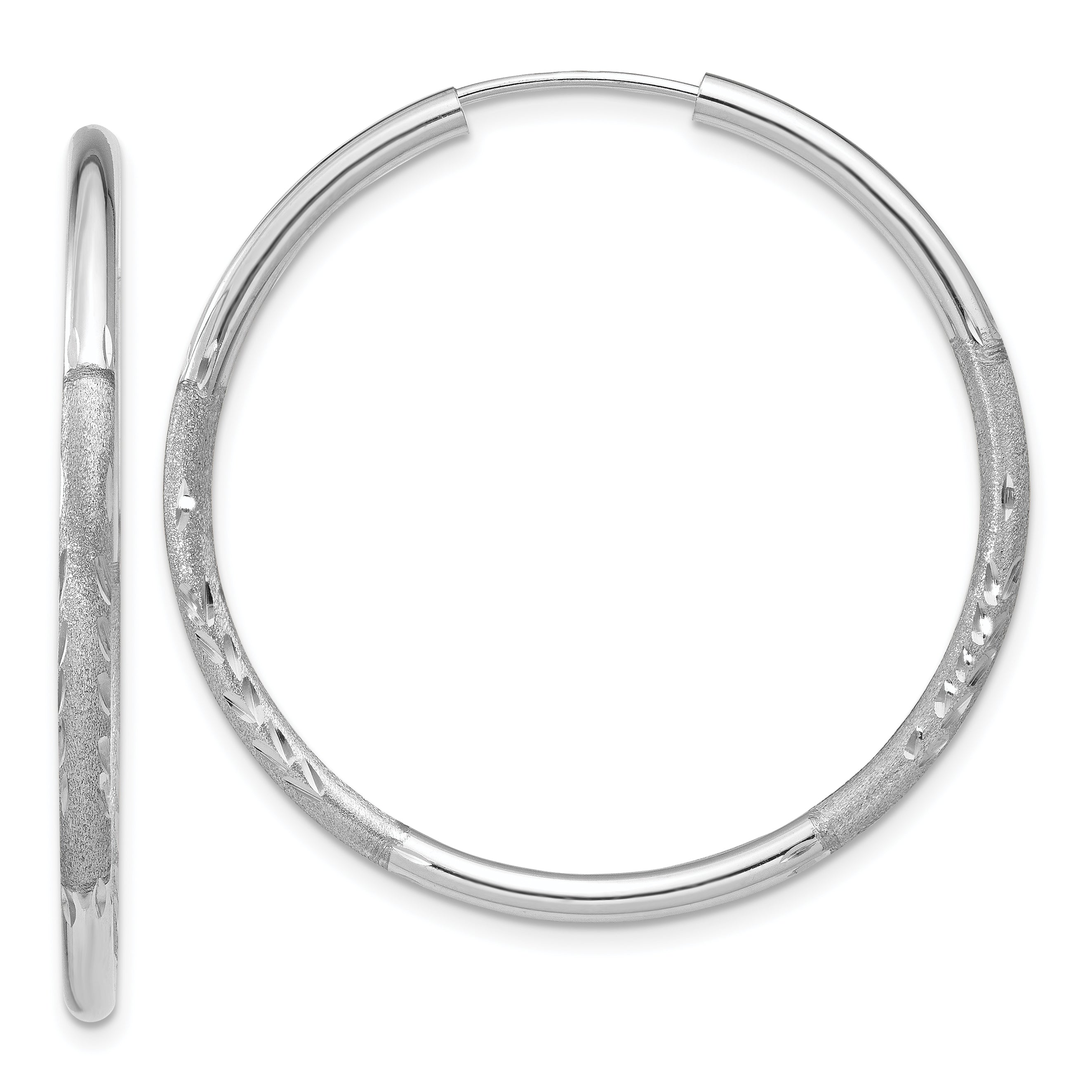 14k White Gold 2mm Diamond-cut Endless Hoop Earrings Main image