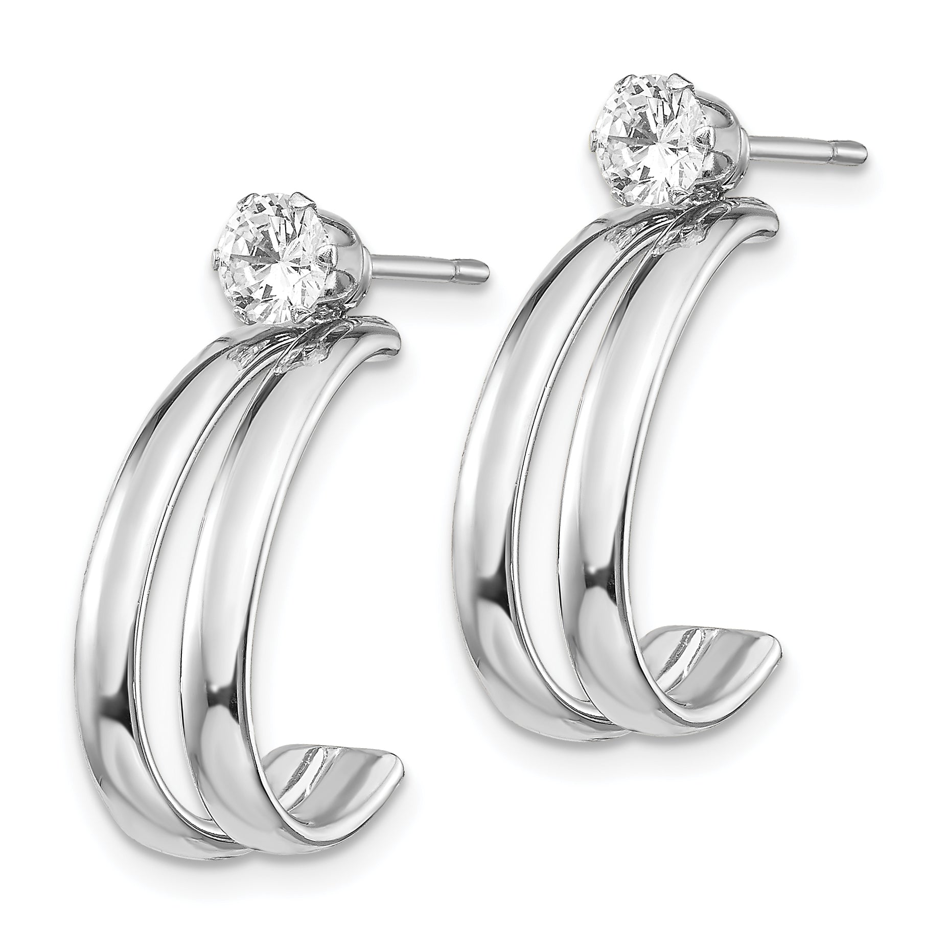 14K White Gold Polished w/CZ Stud Earring Jackets