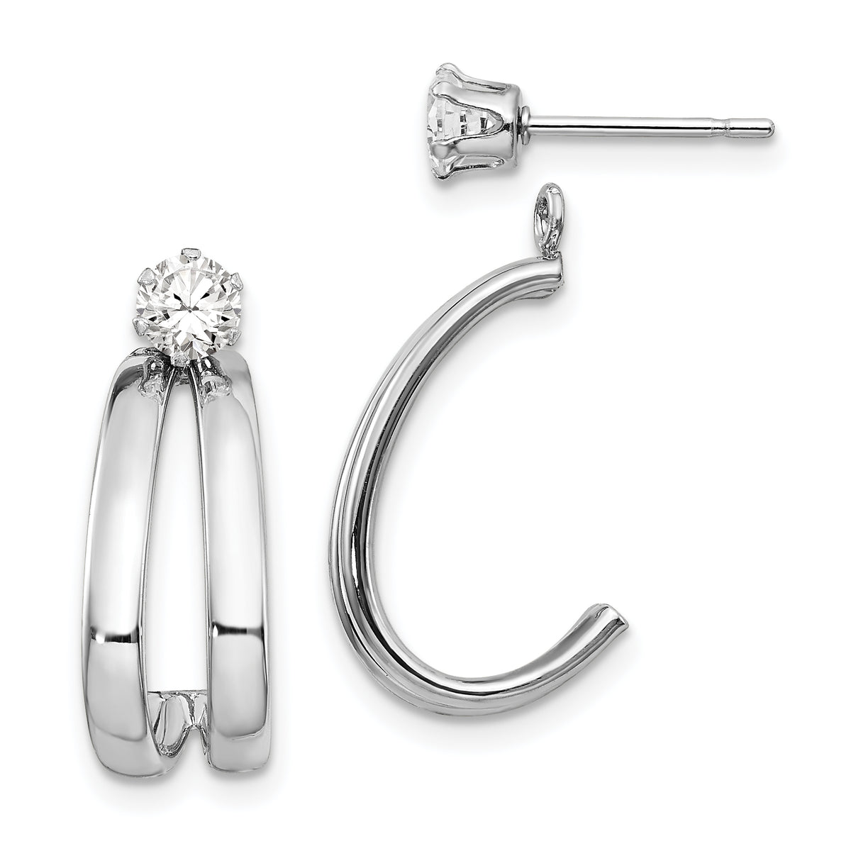 14K White Gold Polished w/CZ Stud Earring Jackets