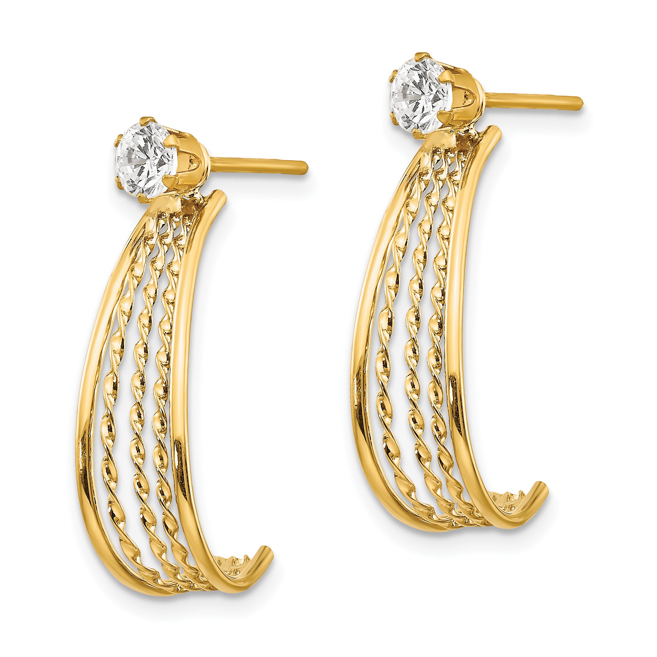 14K Yellow Gold J Hoop Polished w/CZ Stud Earrings Secondary image