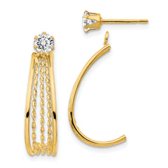 14K Yellow Gold J Hoop Polished w/CZ Stud Earrings