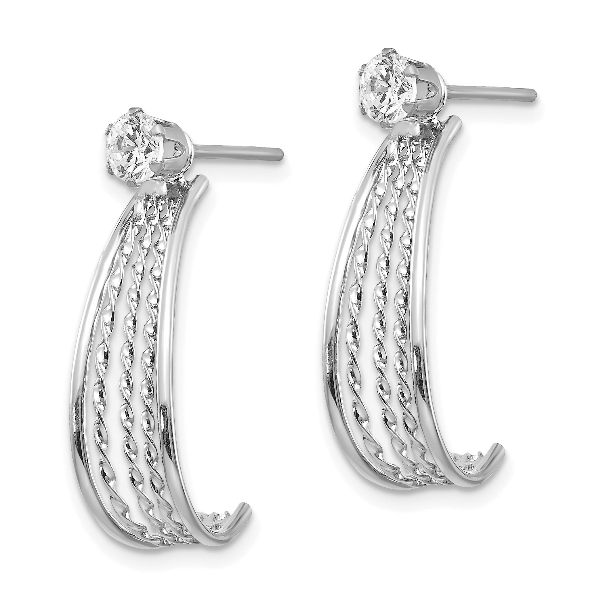 14K White Gold J Hoop Polished w/CZ Stud Earrings