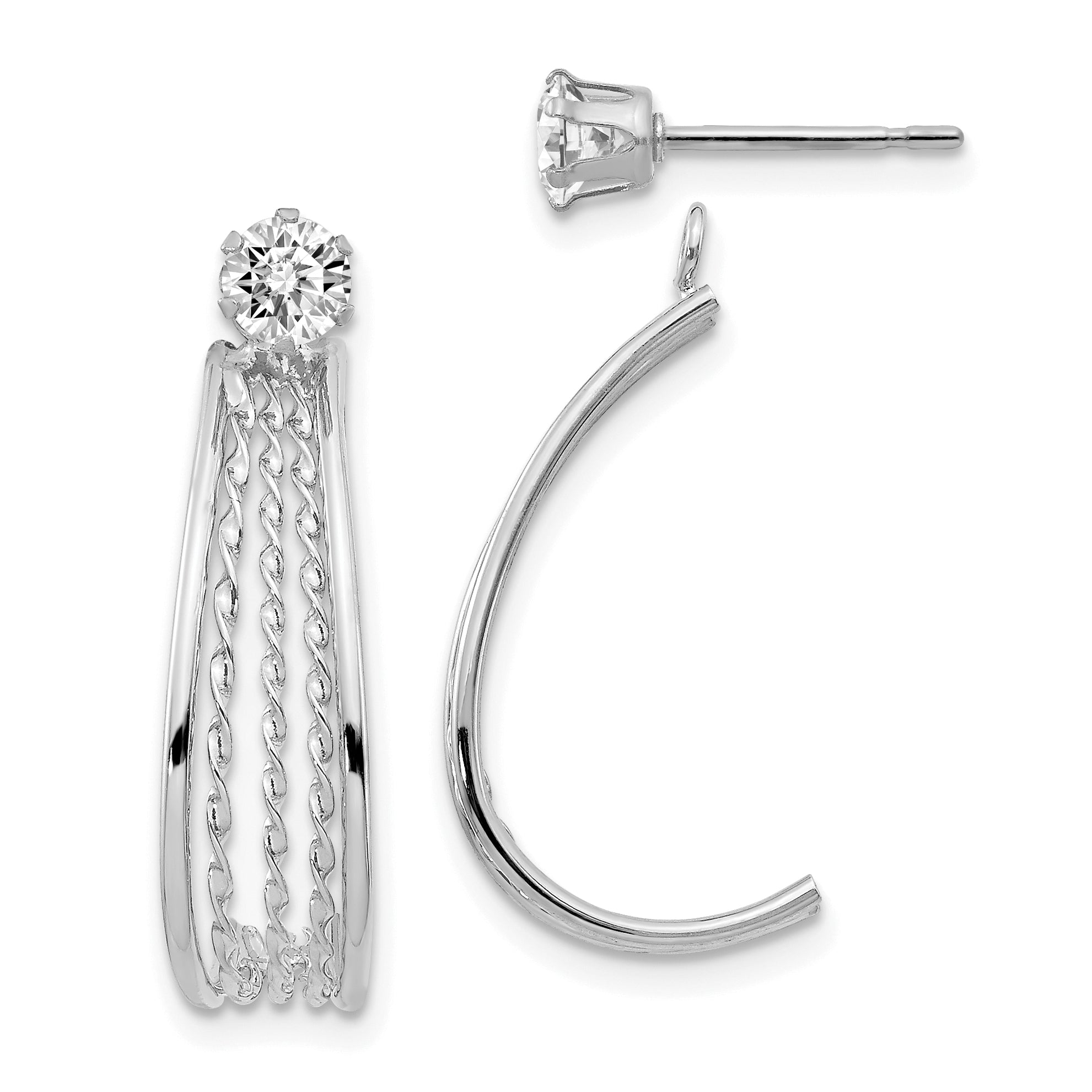 14K White Gold J Hoop Polished w/CZ Stud Earrings Main image