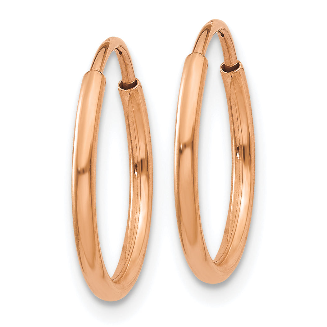 14k Rose Gold 1.2mm Polished Endless Hoop Earrings Secondary image
