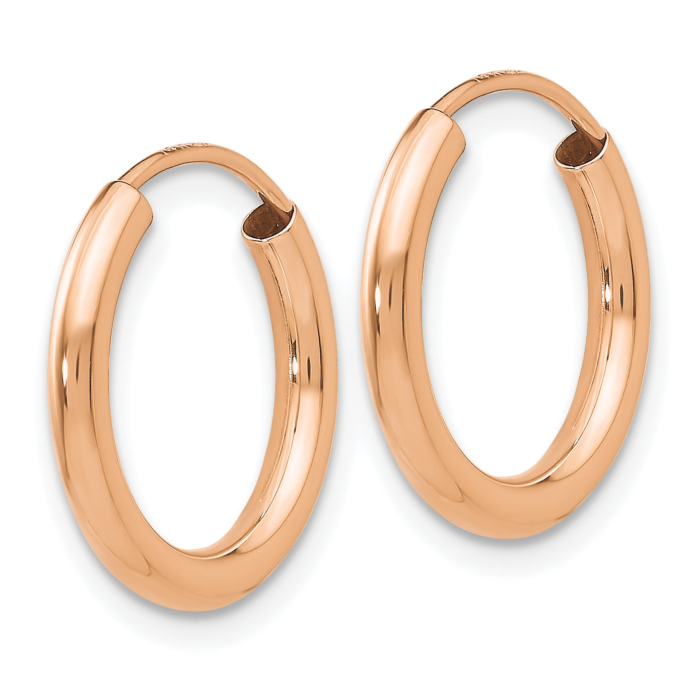 14k Rose Gold Polished Round Endless 2mm Hoop Earrings Secondary image