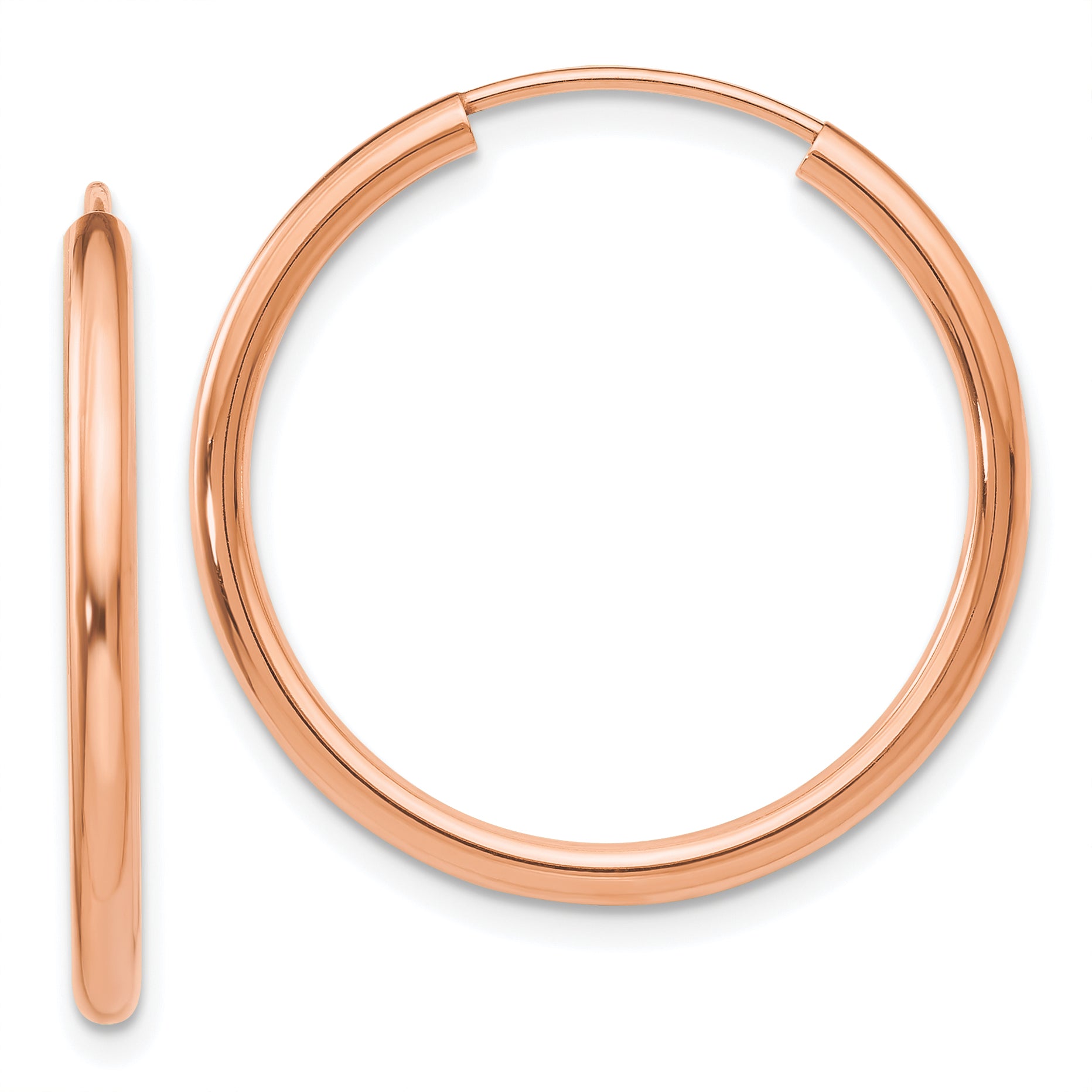 14k Rose Gold Polished Round Endless 2mm Hoop Earrings Main image