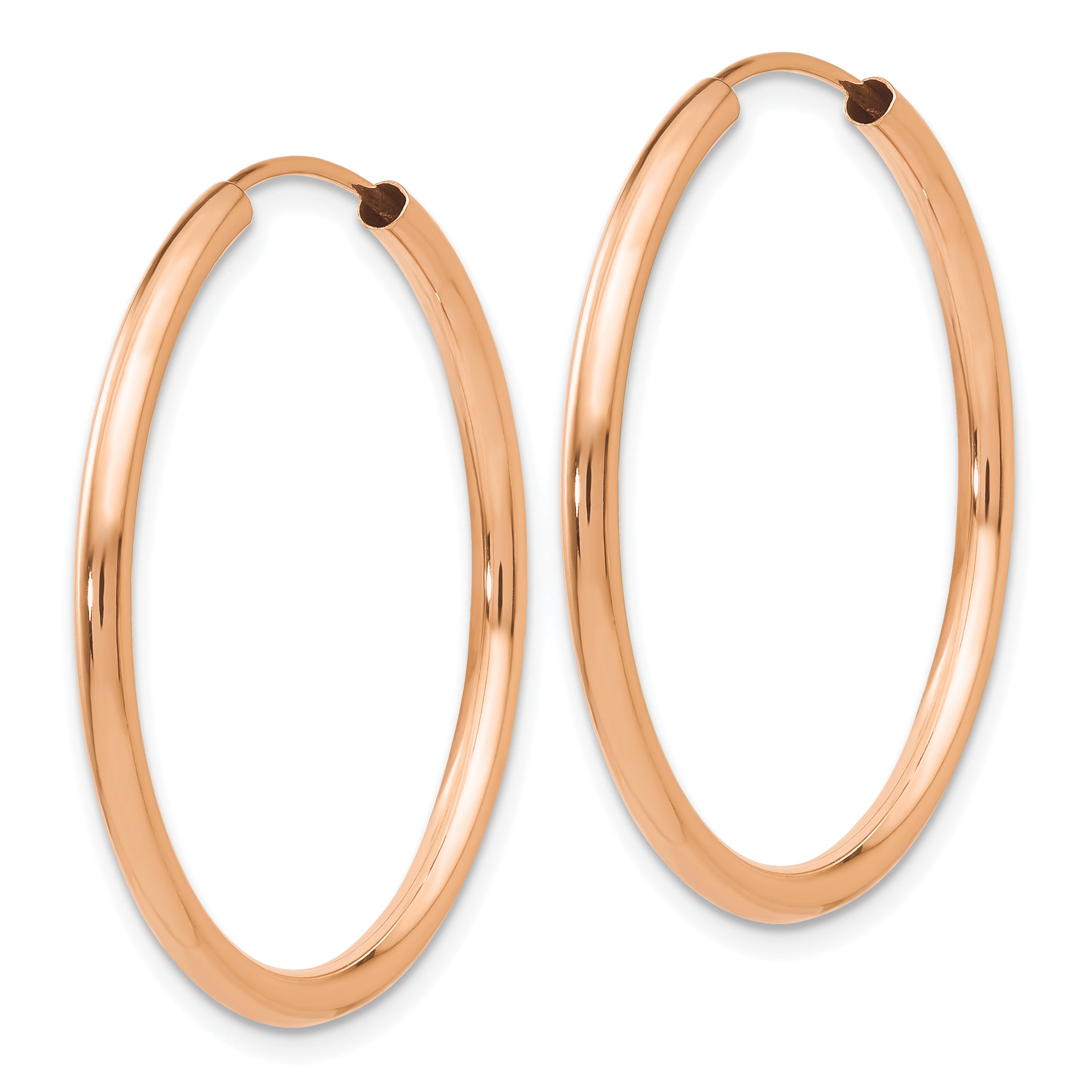 14k Rose Gold Polished Round Endless 2mm Hoop Earrings Secondary image
