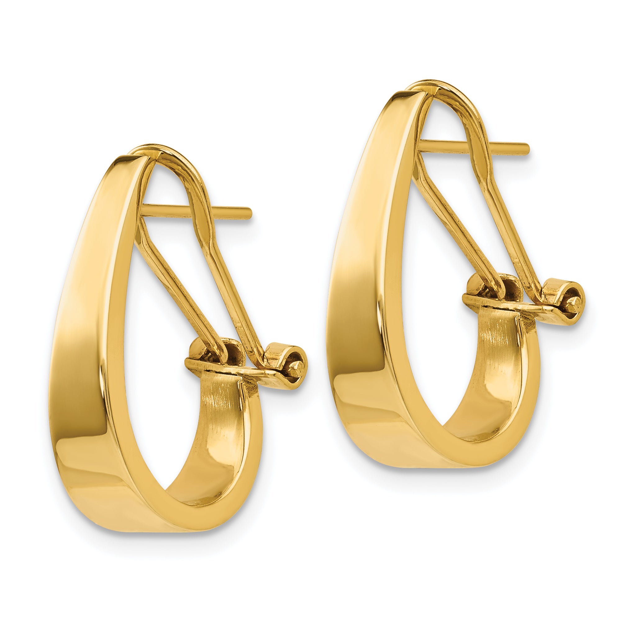 14k Polished J-Hoop Omega Back Post Earrings Secondary image