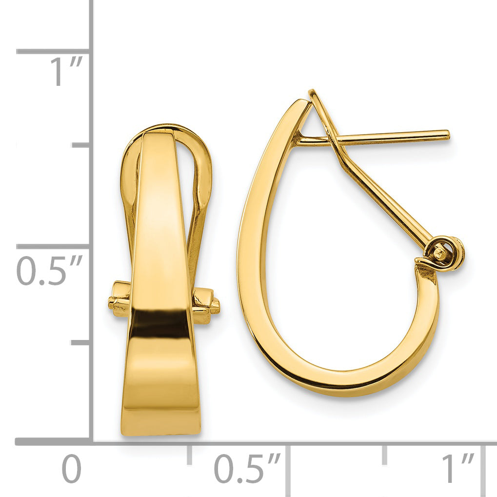 14k Polished J-Hoop Omega Back Post Earrings