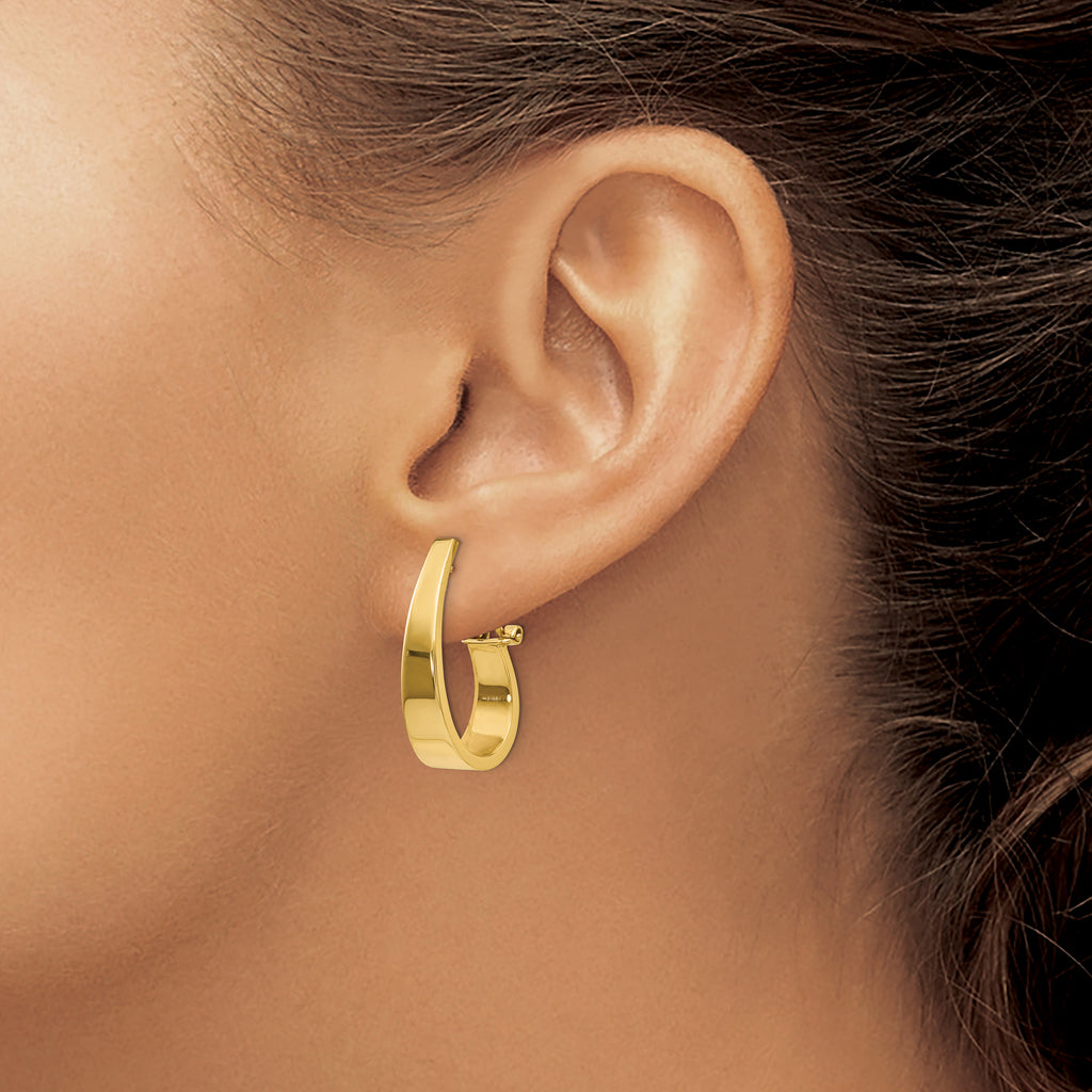 14k Polished J-Hoop Click-in Back Post Earrings