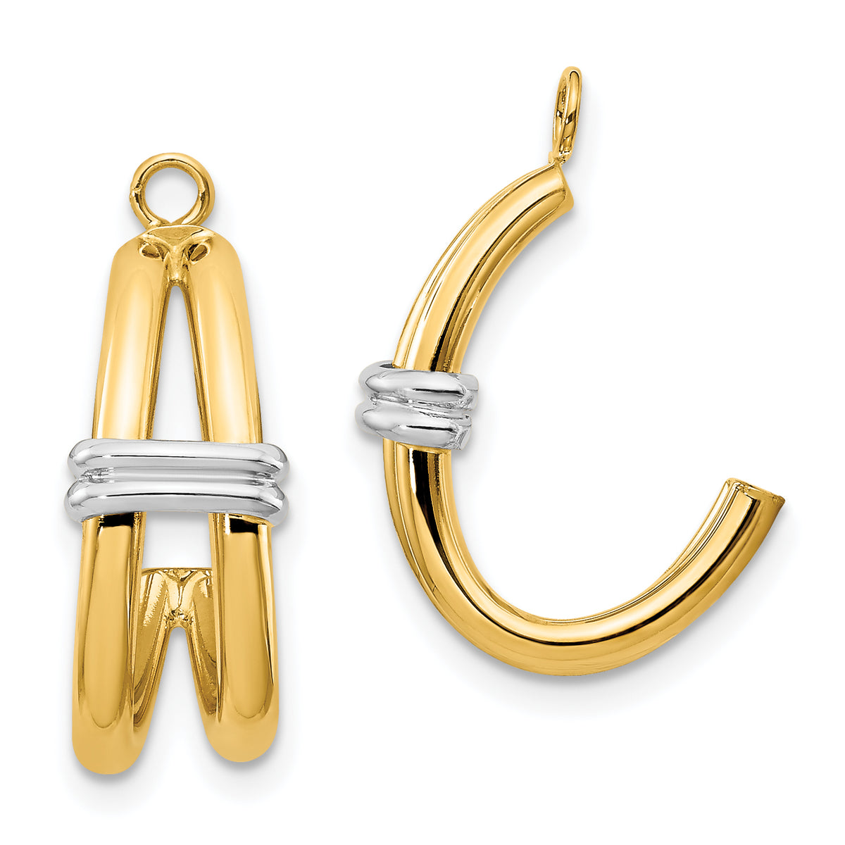 14k Two-tone Polished Double J-Hoop Earring Jackets